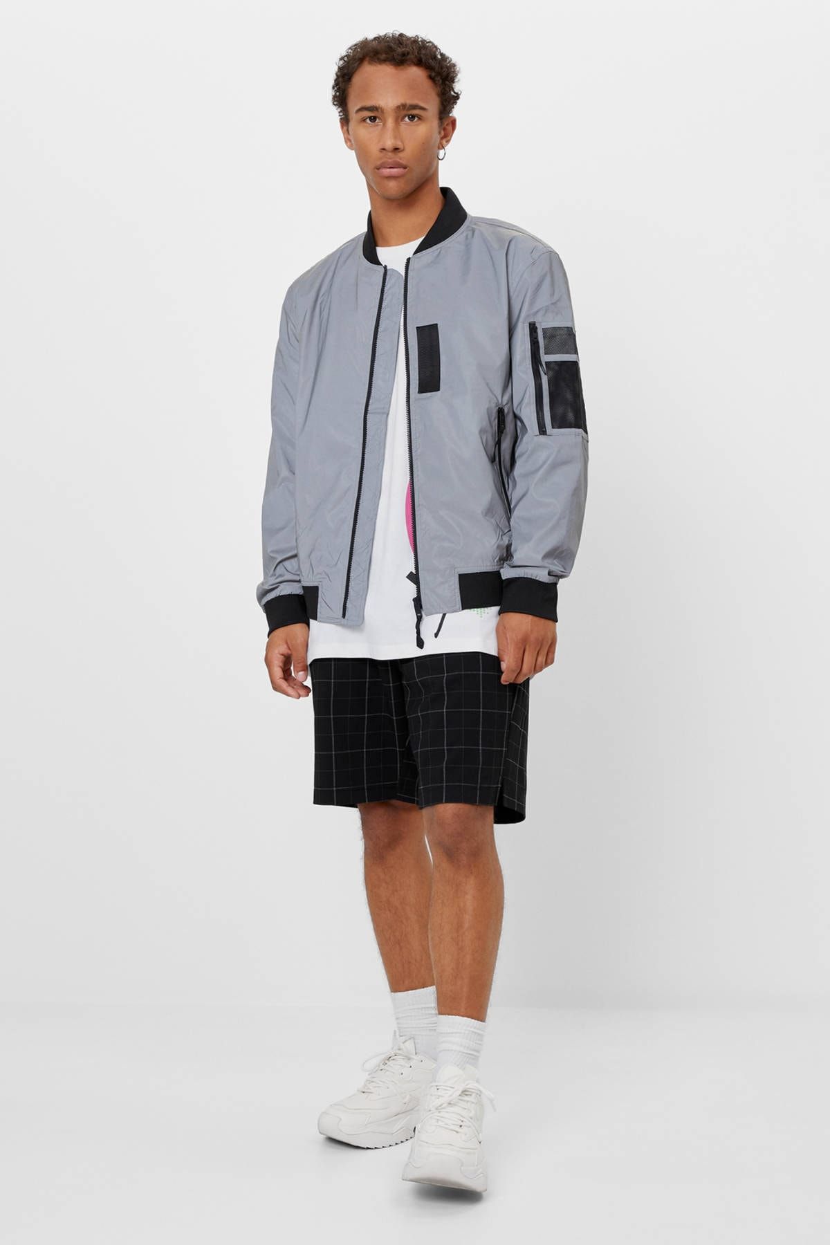 Bershka Erkek Gumus Reflektor Bomber Ceket 06351665 Trendyol