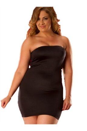 Kadın Siyah Büyük Beden Strapless Mini Elbise 420993