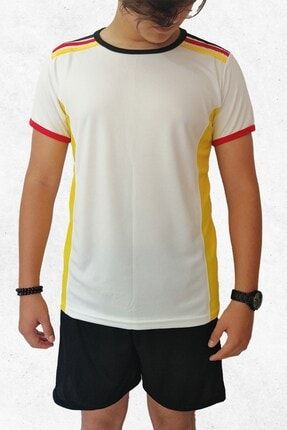 Erkek Beyaz Renkli Omzu Şerit Detaylı Spor Tişört PRA-1686664-770496
