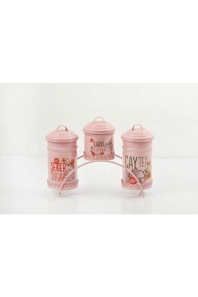 Yildiray Metal 3 Lu Metal Kopru Standli Galvaniz Pembe Cay Kahve Seker Saklama Kutusu Trendyol