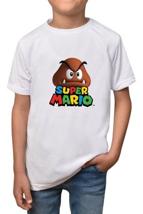 Erkek Çocuk Beyaz Super Mario Desenli Tişört T-20 mario-bebek-20