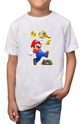 Super Mario- Beyaz Çocuk - T-shirt T-9 mario-yetiskin-9