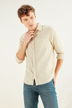 Mudo Erkek Haki Regular Kesim Gomlek Tencel 376005 Trendyol