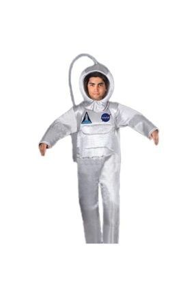 Unisex Gri Nasa Logolu Astronot Kostümü Yetişkin Y1278