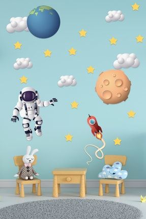 Astronot, Dünya, Göktaşı, Bulutlar Ve Yıldızlar Çocuk Odası Duvar Sticker 76650