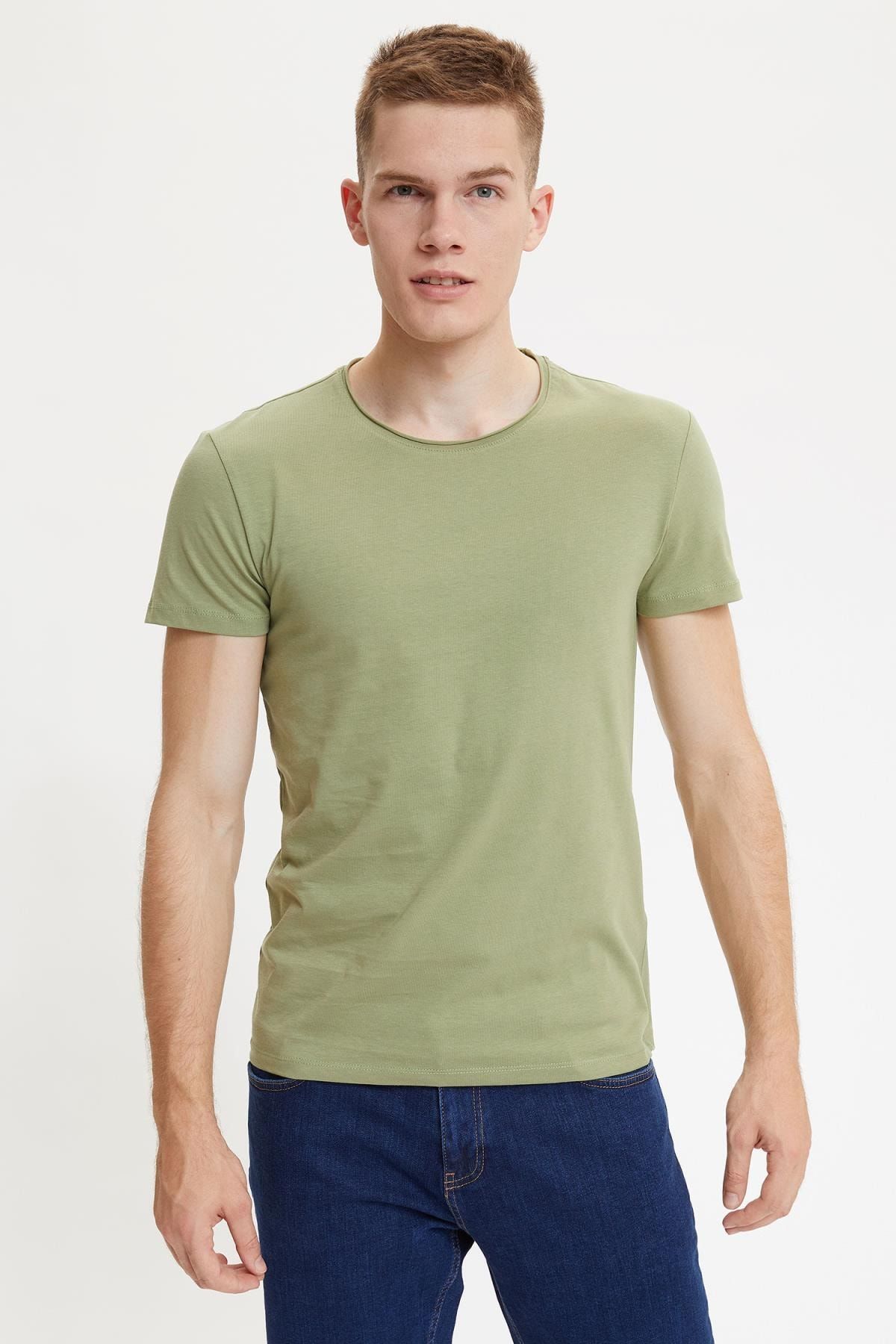 Defacto Erkek Turkuaz Slim Fit Bisiklet Yaka Basic Pamuklu Tisort S4972az20hs Trendyol