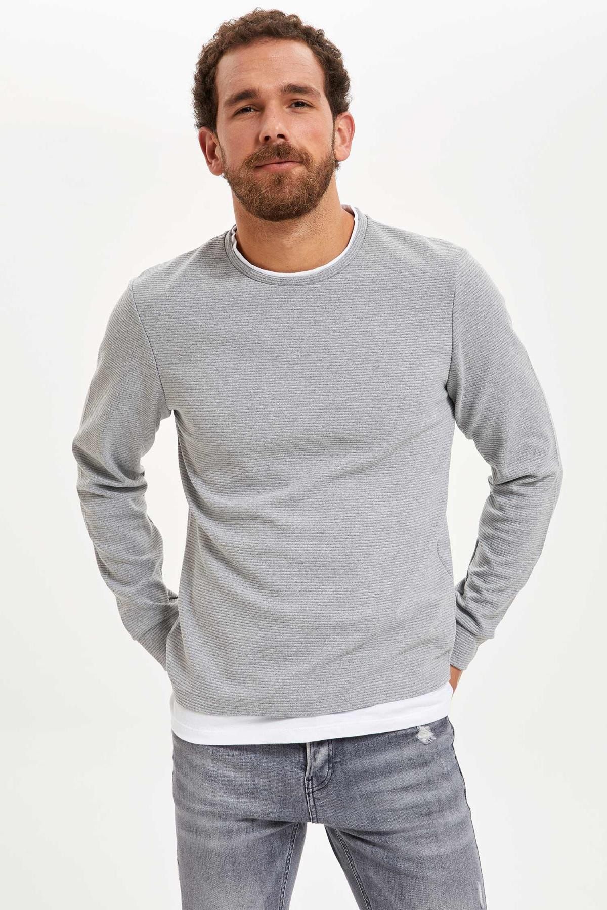 Defacto Erkek Gri Bisiklet Yaka Slim Fit Sweatshirt R7175az20au Trendyol