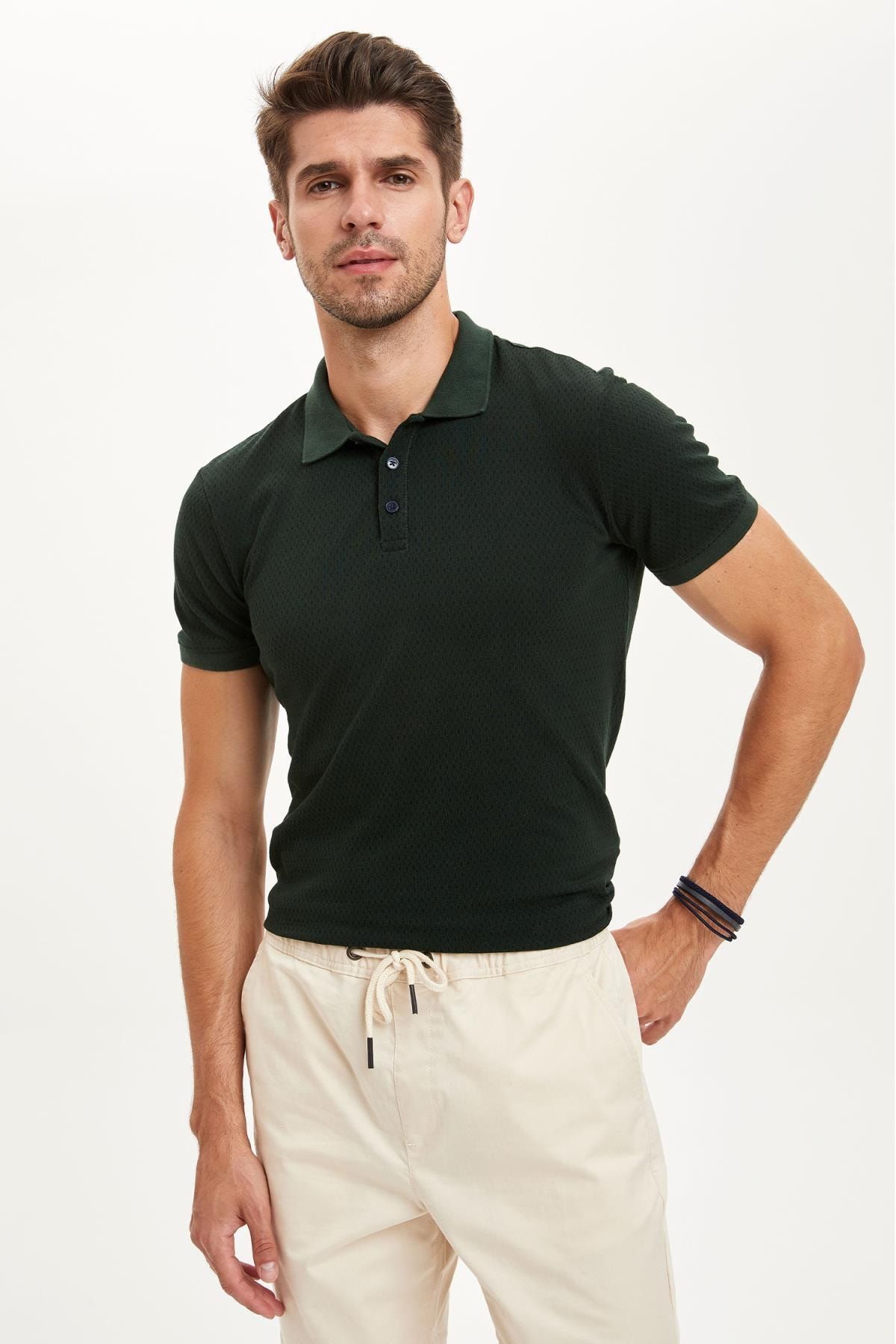 Defacto Erkek Yesil Slim Fit Polo Yaka Pike Tisort S3491az20hs Trendyol