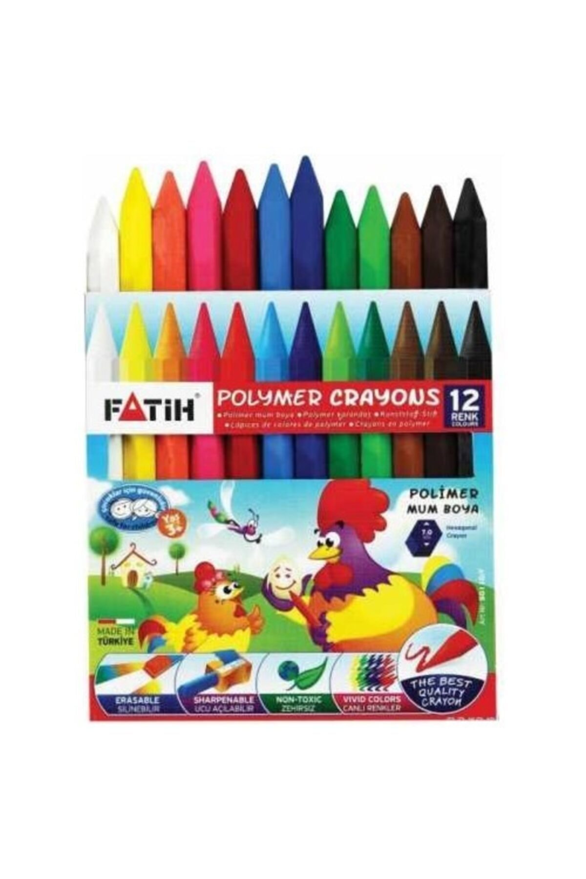 Fatih Mum Pastel Boya Polymer Crayons Kısa 12 Renk 50110/f