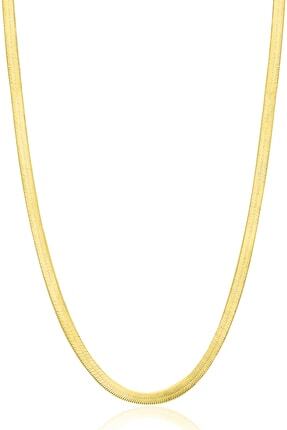 Velcci Velcci Kadin Italyan Yassi Gumus Zincir 24 Ayar Altin Kaplama Ezme Kolye Ozel 3 Mm Gold Mucevher Trendyol