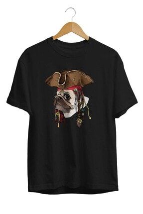 Unısex Siyah Karayip Korsanı Sevimli Pug Köpek T-Shirt BRL-TS-0155