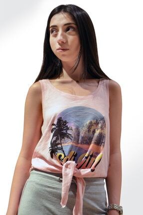 Kadın Pembe Askılı Bel Bağcık Detay T-Shirt 15157916