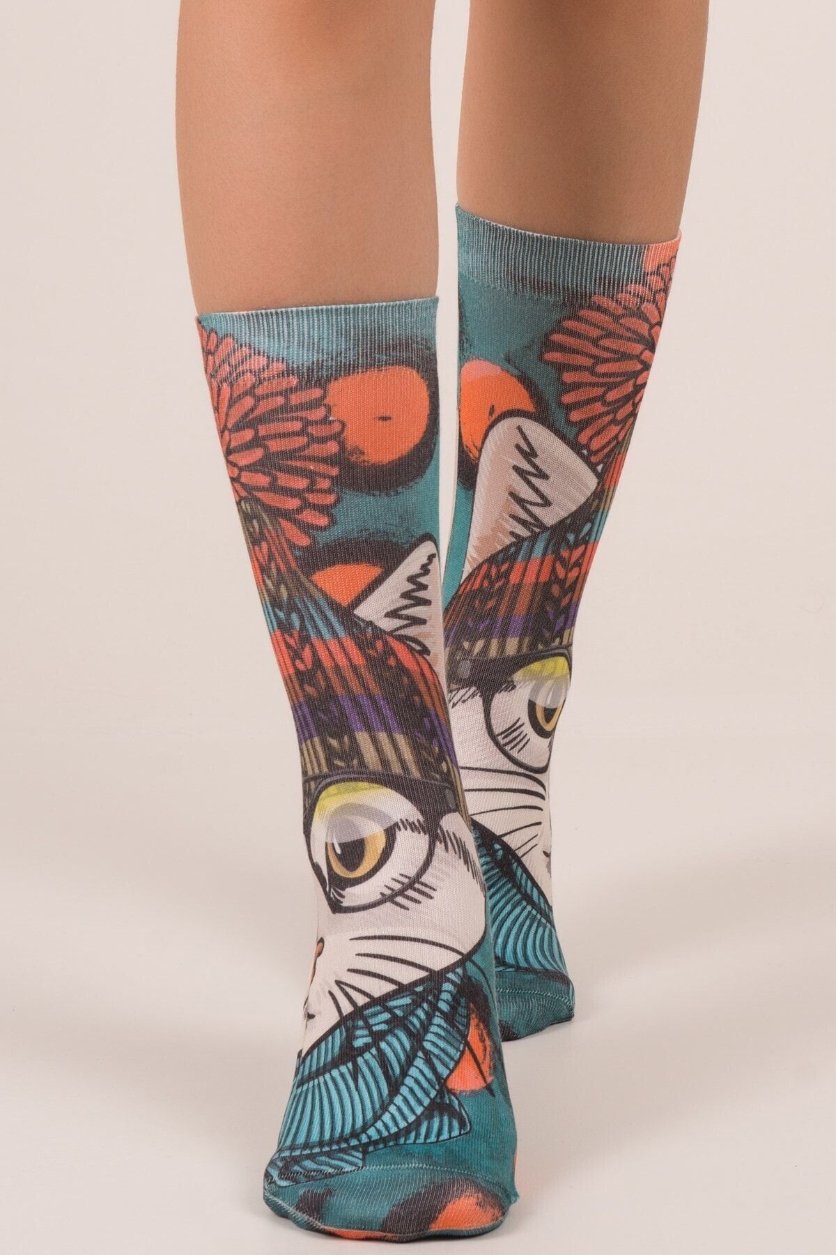 Ogobongo-01289 Hat Cat Printed Socks 1