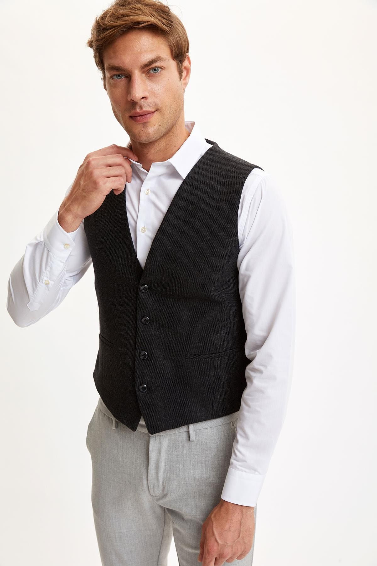 Defacto Erkek Antrasit Slim Fit Klasik Yelek R8010az20au Trendyol