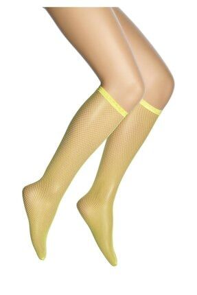 Kadın Sarı File Desenli Dizaltı Çorap CDOR0344