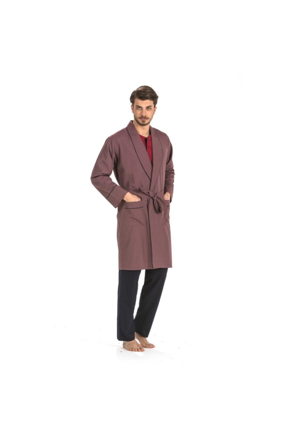 ست پیژامه آبی مردانه P.cardin 5560 کت و شلوار روپوش 5 تکه سرمه ای Pierre Cardin