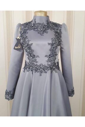 Kadın Gri Silver Abiye Elbise