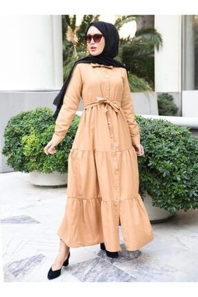 Kadın Camel Boydan Düğmeli Elbise 7915388