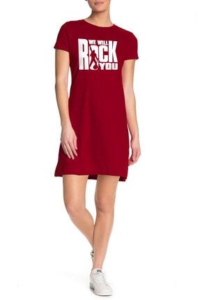 Kadın Kırmızı Just Rock You Kısa Kollu Penye T-shirt Elbise 1M1DW167AK