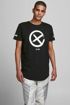 Erkek Siyah Baskılı Printed T-shirt - 12195559
