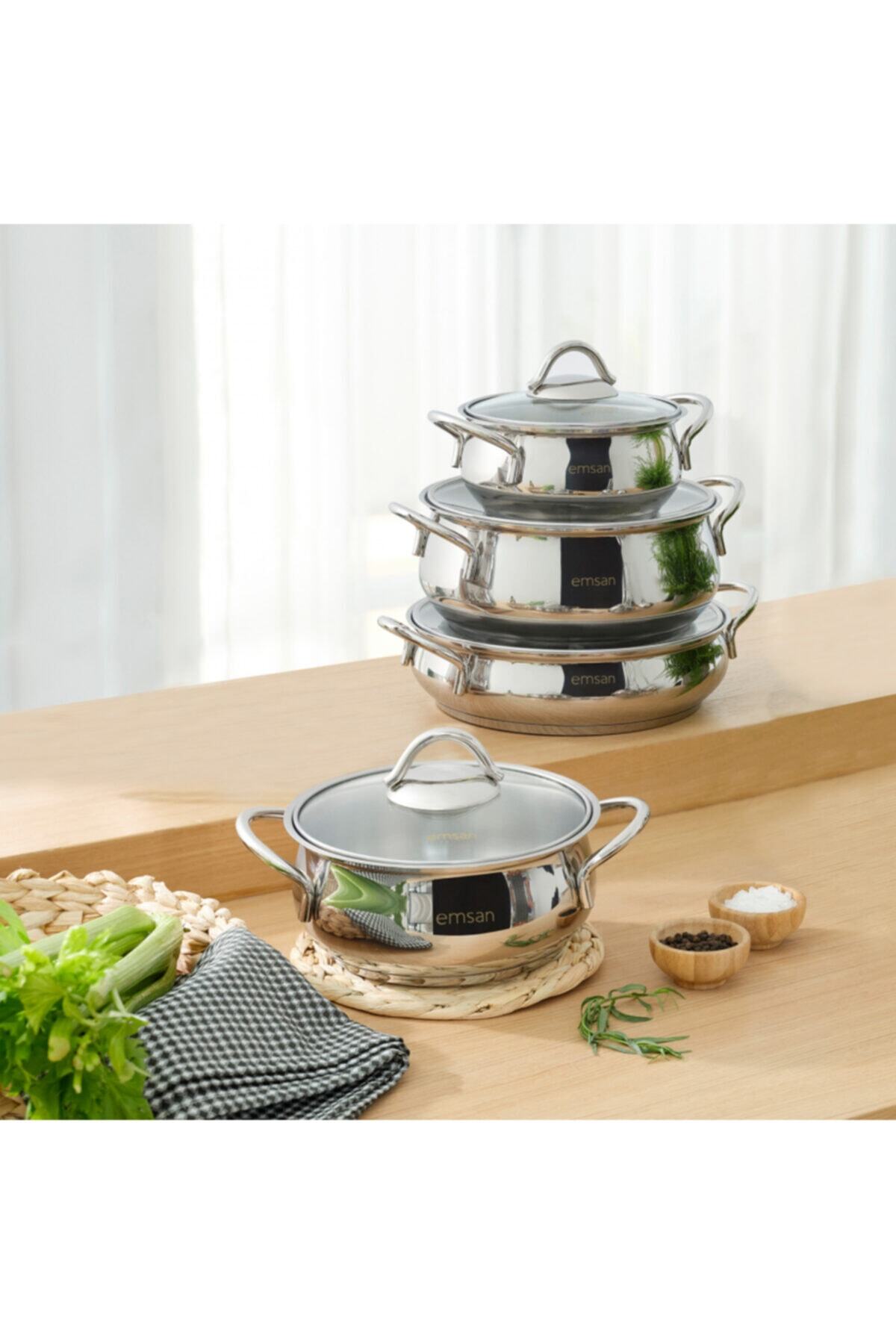 Emsan Beykoz Induksiyon Tabanli 8 Parca Celik Tencere Seti Fiyati Yorumlari Trendyol