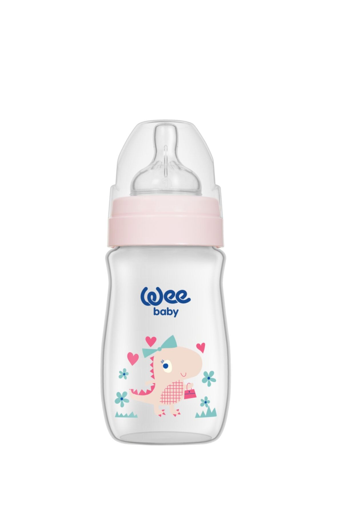 Бутылочка для кормления Wee Baby Classic Plus с широким горлом из полипропилена 150 мл - Розовый динозавр MW020135