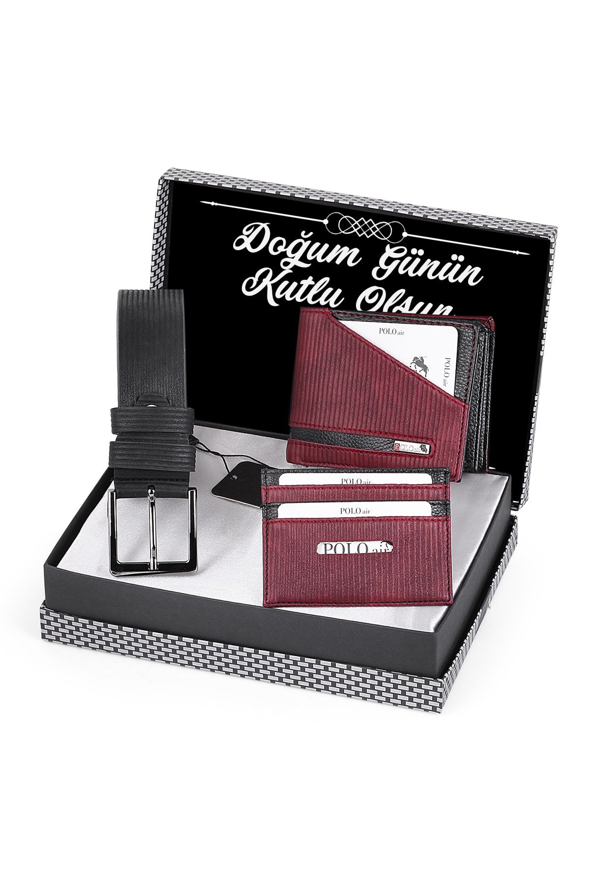 کیف پول مردانه تولدت مبارک کمربند نوشته شده با آبراه مجموعه BURGUNDY polo air