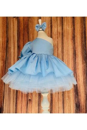 Kız Çocuk Bebe Mavisi Parla Tek Omuz Kol Kabarık Elbise BİS14283021
