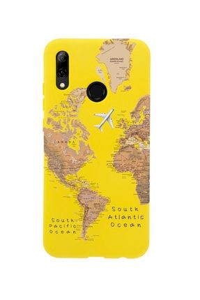Huawei Psmart 2019 Harita Desenli Premium Silikonlu Sarı Telefon Kılıfı MCHPS19LDH