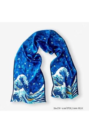 Waves %100 Ipek Fular 26*130cm 'art On Silk' Wav-26x130