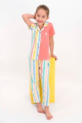 Lisanslı Striped Vanilya Kız Çocuk Gömlek Pijama Takımı US875-C
