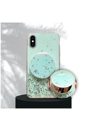 Apple Iphone X Kılıf Zebana Love Aynalı Silikon Kılıf Yeşil 2195-m179