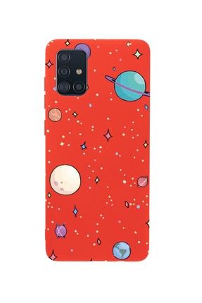 Samsung A51 Gezegenler Desenli Premium Silikonlu Kırmızı Telefon Kılıfı MCSAMA51LGZGN