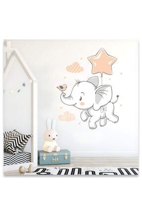 Sevimli Yavru Fil Ve Serçe Yıldız Balonlar Çocuk Odası Duvar Sticker arcodu00000065