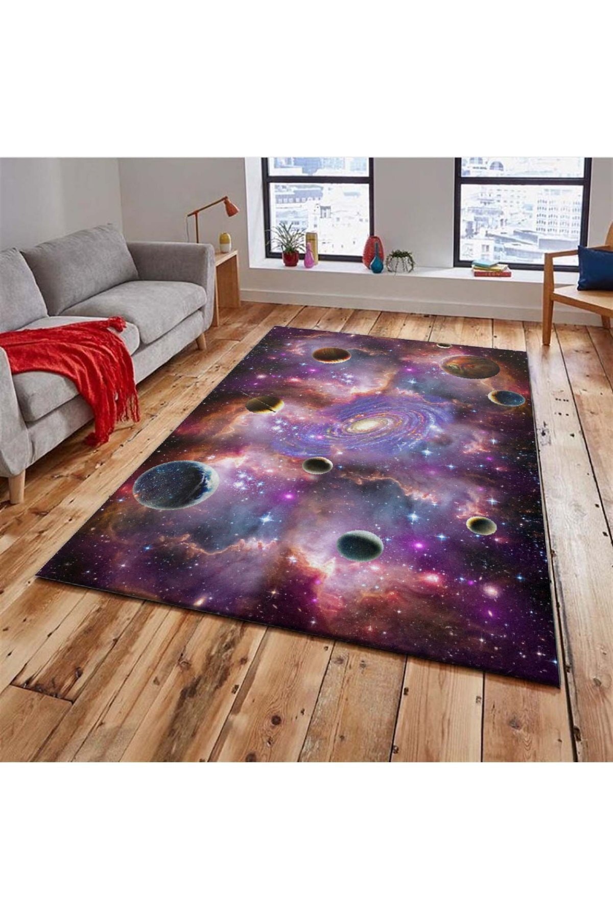 sermod medusa gezegenler uzay desenli dekoratif modern kaymaz taban dijital baski hali fiyati yorumlari trendyol