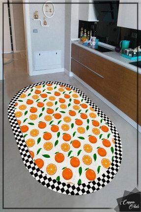Portakal Dama Desenli Oval Mutfak Halısı (makinada Yıkanabilir Kaymaz Deri Taban) - Cp902 CP0435