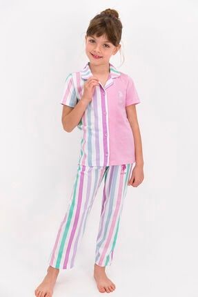 Kız Çocuk Beyaz Striped Gömlek Pijama Takımı US875-C