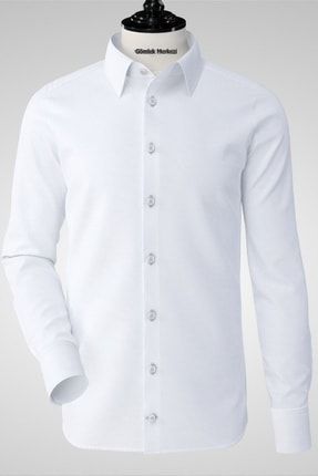 Beyaz Saten Slim Fit Erkek Gömlek GM26211