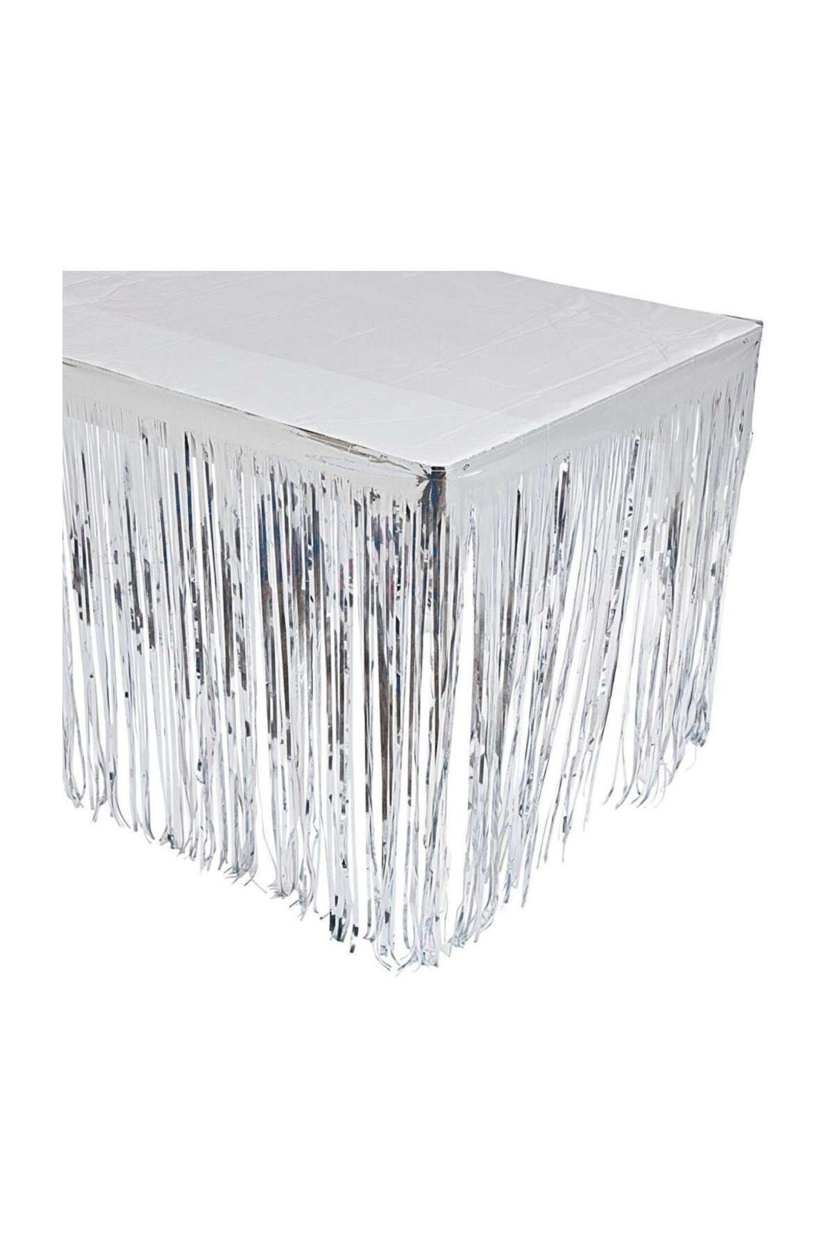 Parti Dolab 1 Piece Metallic Silver Gray Tassel Party Table Skirt