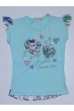 Kız Çocuk Baskılı Pullu Tül Detaylı Şık Tasarım Trend Pamuklu Askılı Kol T-shirt 152050286