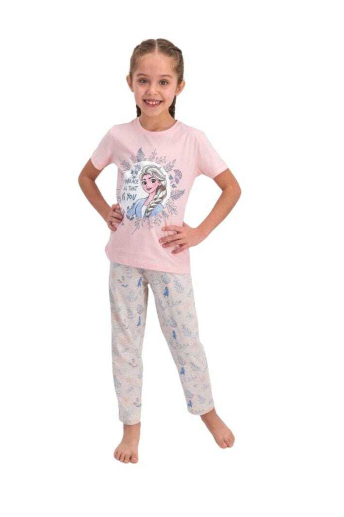 Frozen Girl's Pink Pajama Set - Trendyol