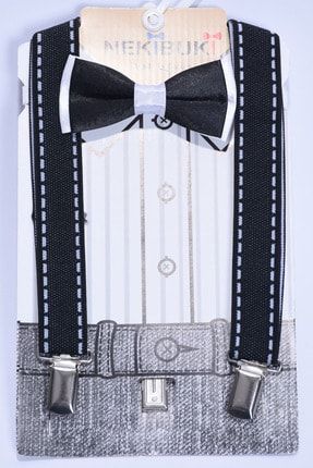 Erkek Çocuk Siyah Şerit Model Pantolon Askısı ve Papyon Takım 1-9 Yaş cckppyntkmceo