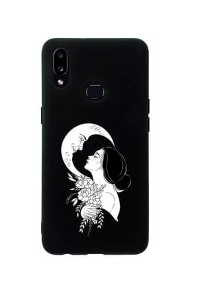Samsung A10s Moon & Woman Desenli Premium Silikonlu Siyah Telefon Kılıfı MCSAMA10SLMOWOM