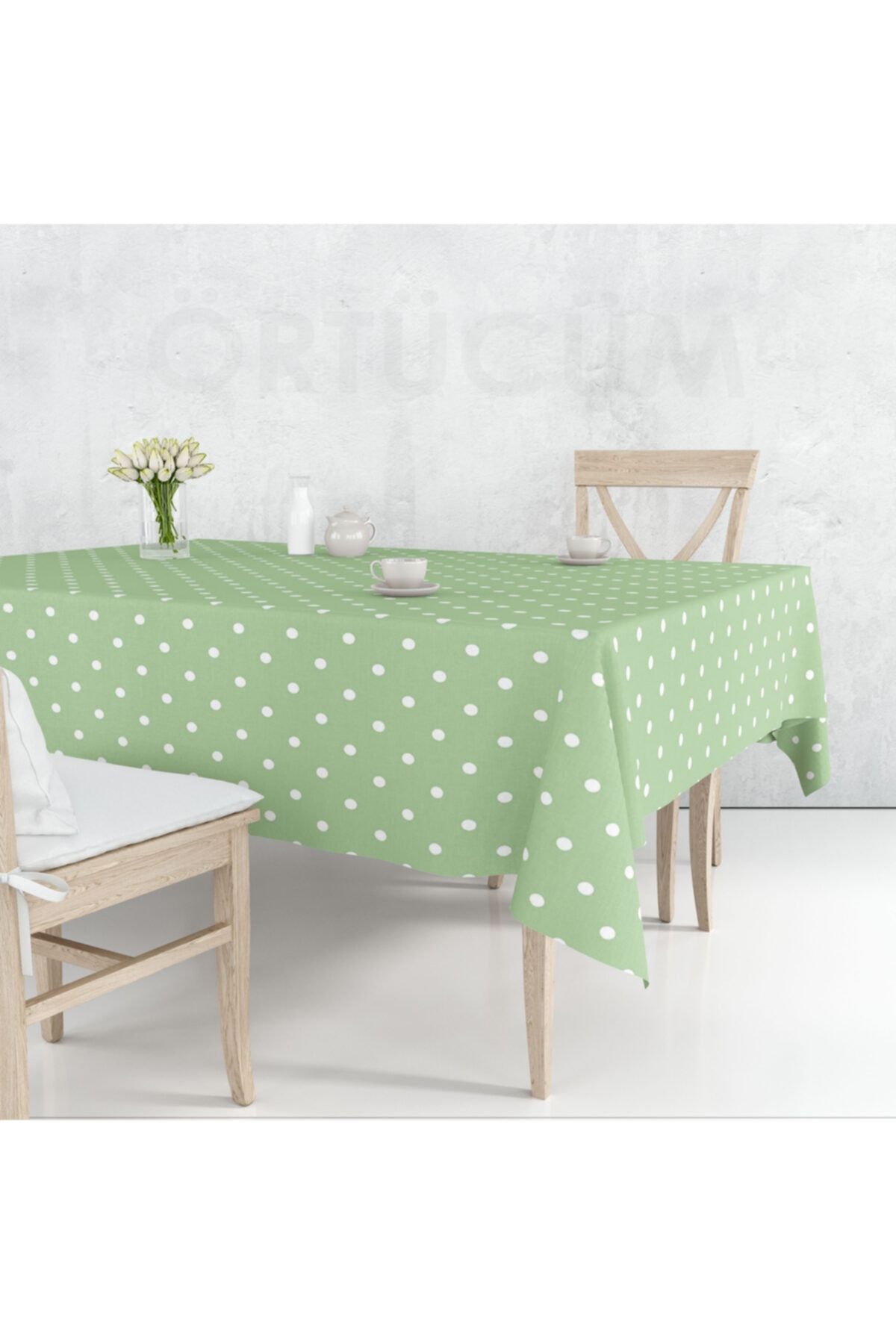 rt c m Green and White Polka Dot Erasable PVC Oilcloth Kitchen