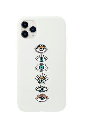 Iphone 11 Pro Renkli Gözler Desenli Beyaz Telefon Kılıfı MCIP11PLRG