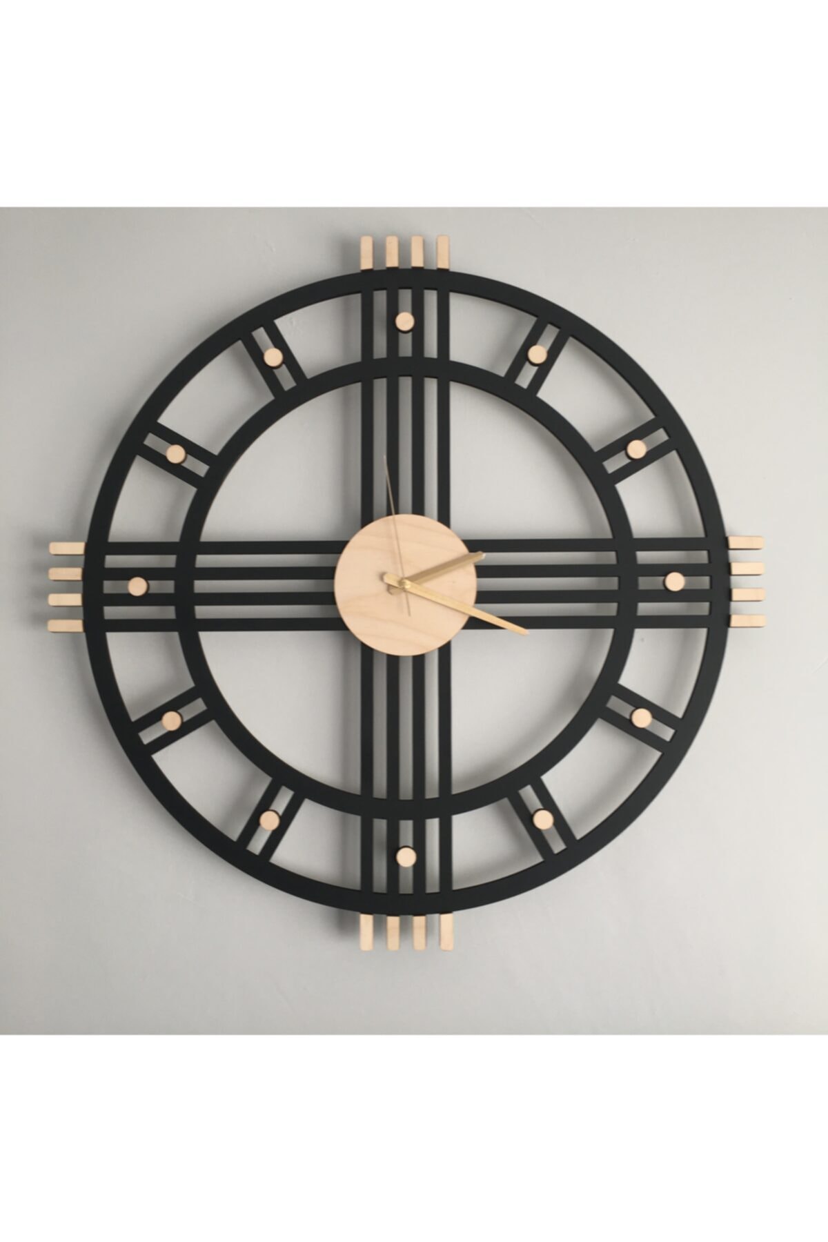 Amorfoz Ahşap Çizgili Benekli Duvar Saati 50 Cm