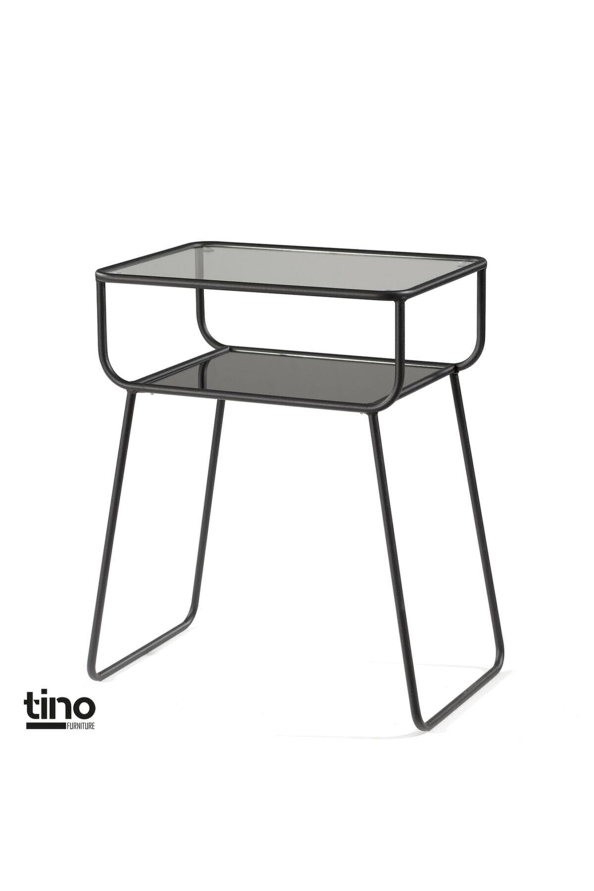 tino furniture Siyah Yan Sehpa Cam Raflı Metal Geyik Sehpa Fiyatı