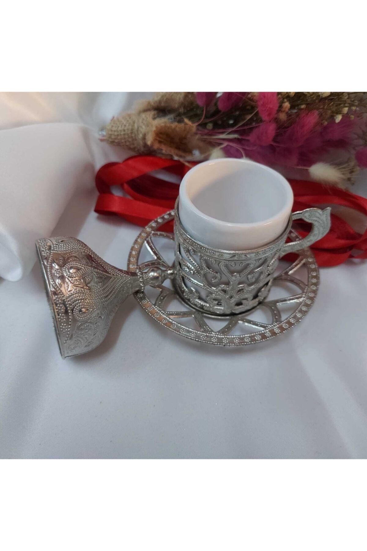 Aker Hediyelik-Groom Cup 2 Pieces Silver Gray Special Motif Cup with Base Promise Engagement Coffee Cup with Special Lid 3