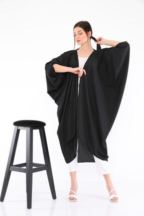 Kadın Siyah Renk Krep Trend Kimono Kaftan KMNDÜZ