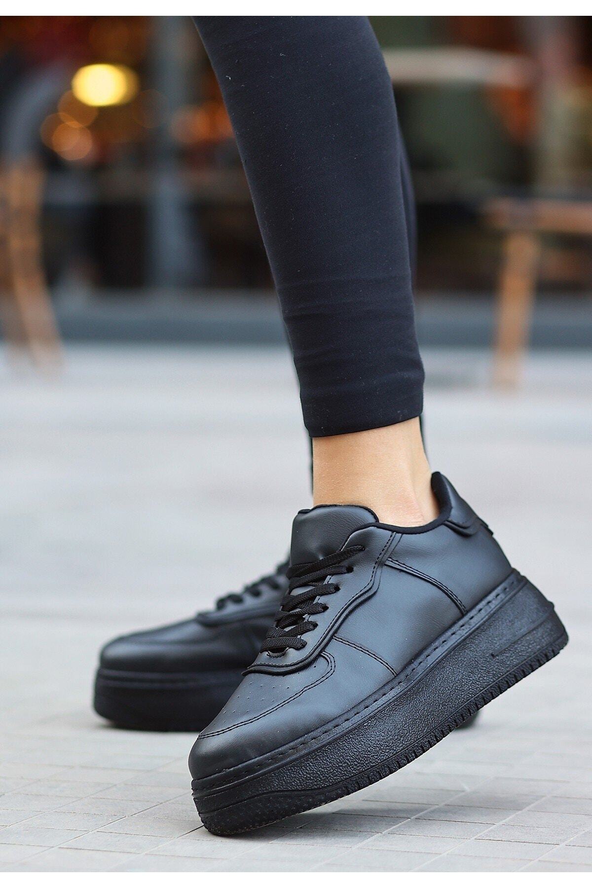 Kadın Wondi Siyah Cilt Bağcıklı Spor Ayakkabı